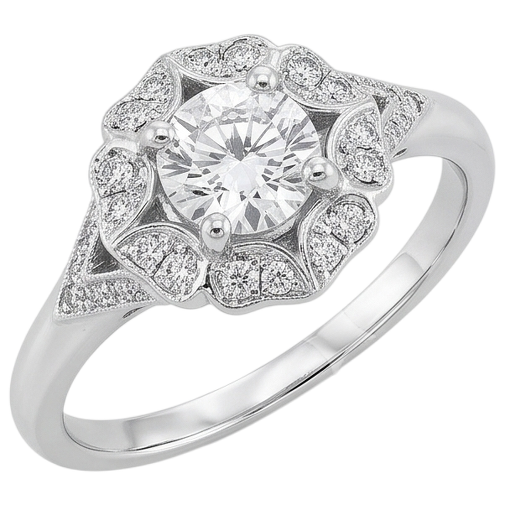 2 Carats Antique Style Round Natural Earth Mined Diamond ( Not Lab Grown )  Engagement Ring White Gold 14K