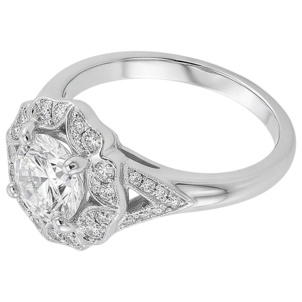 2 Carats Antique Style Round Natural Earth Mined Diamond ( Not Lab Grown )  Engagement Ring White Gold 14K