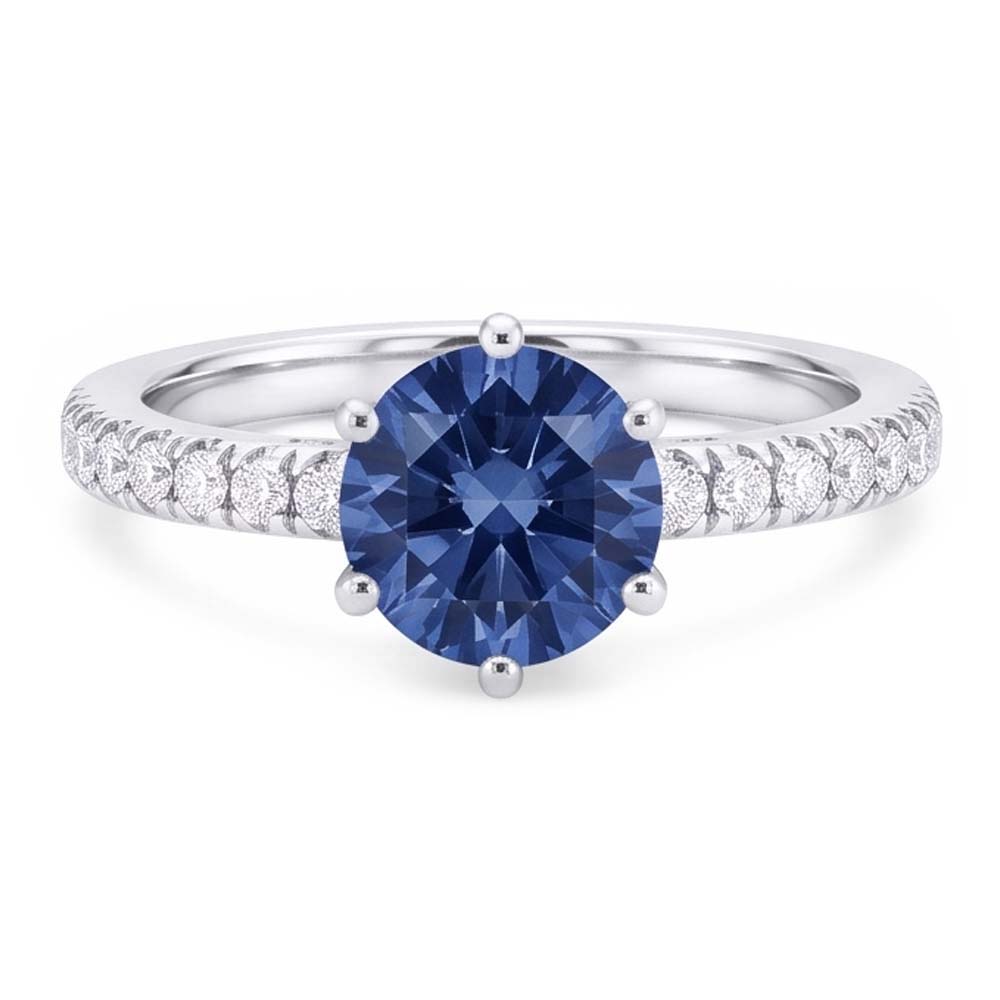 2 Carats Blue Natural Earth Mined Diamond ( Not Lab Grown )  Engagement Ring 6 Prong Gemstone