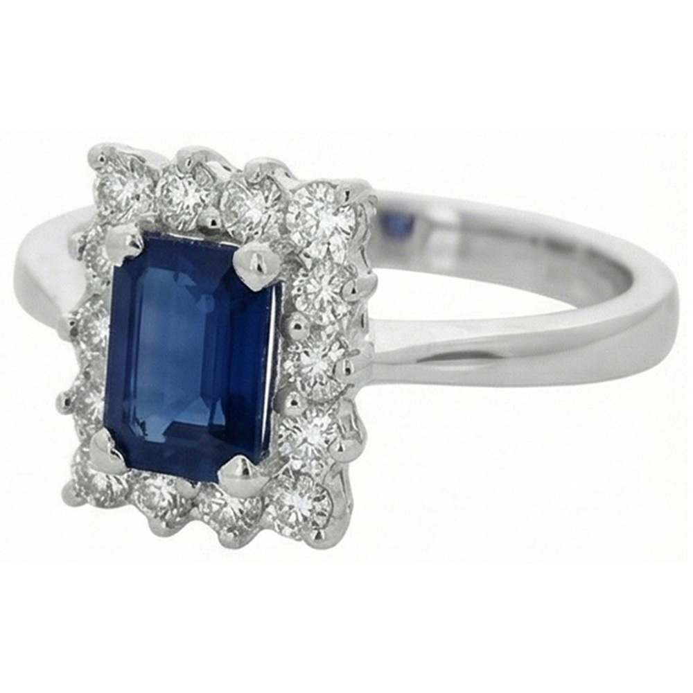 2 Carats Emerald Ceylon Sapphire And Natural Earth Mined Diamond ( Not Lab Grown )  Ring White Gold 14K