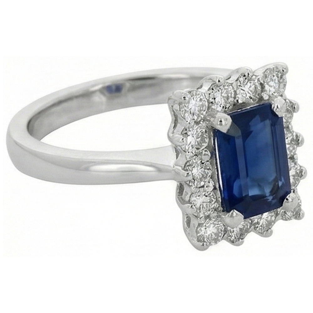 2 Carats Emerald Ceylon Sapphire And Natural Earth Mined Diamond ( Not Lab Grown )  Ring White Gold 14K
