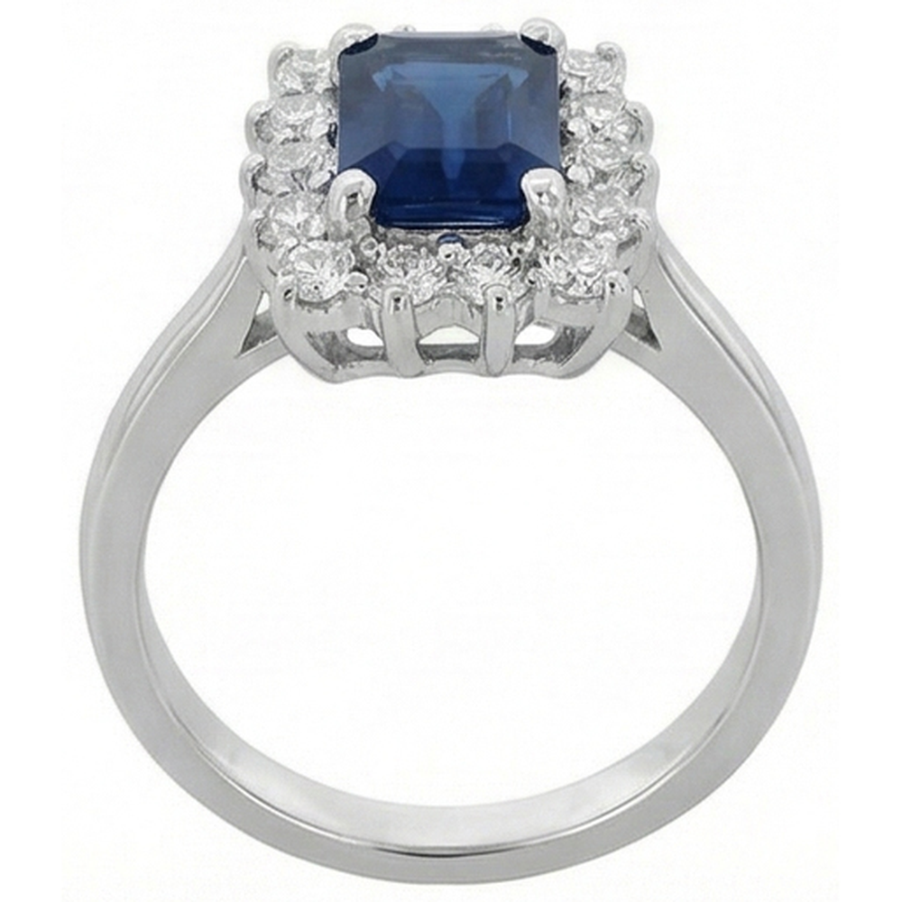 2 Carats Emerald Ceylon Sapphire And Natural Earth Mined Diamond ( Not Lab Grown )  Ring White Gold 14K