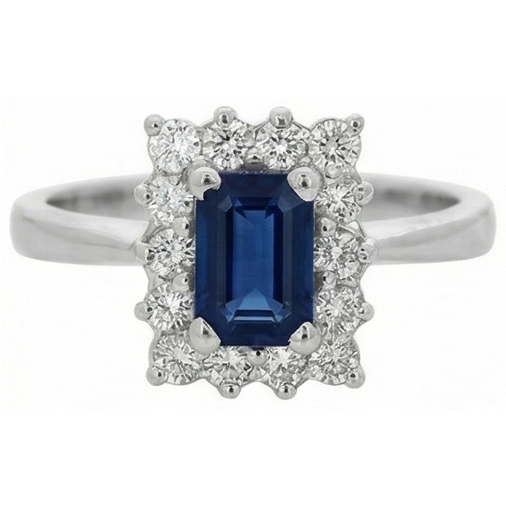 2 Carats Emerald Ceylon Sapphire And Natural Earth Mined Diamond ( Not Lab Grown )  Ring White Gold 14K