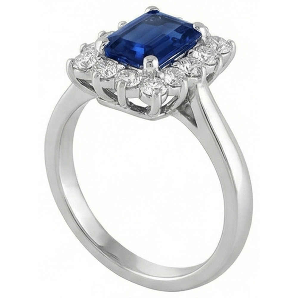 2 Carats Emerald Ceylon Sapphire And Natural Earth Mined Diamond ( Not Lab Grown )  Ring White Gold 14K