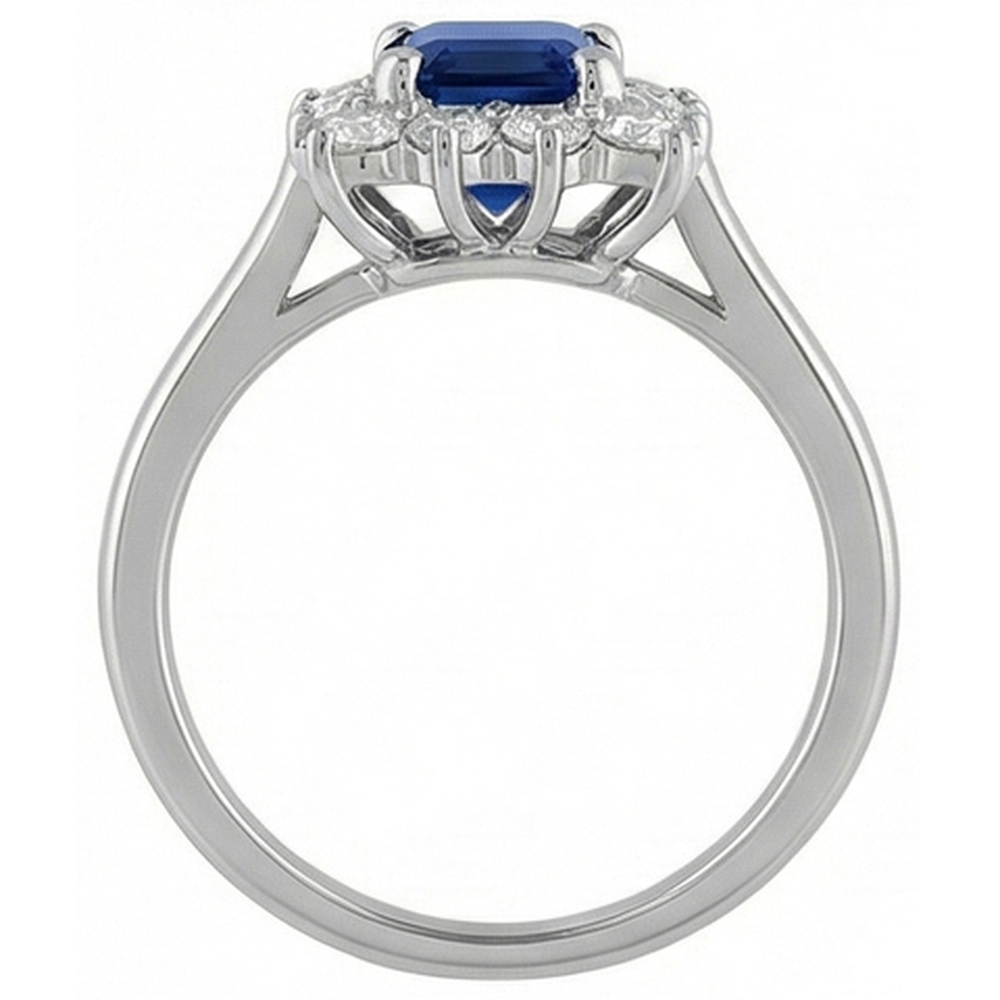 2 Carats Emerald Ceylon Sapphire And Natural Earth Mined Diamond ( Not Lab Grown )  Ring White Gold 14K
