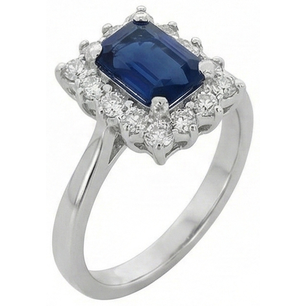2 Carats Emerald Ceylon Sapphire And Natural Earth Mined Diamond ( Not Lab Grown )  Ring White Gold 14K