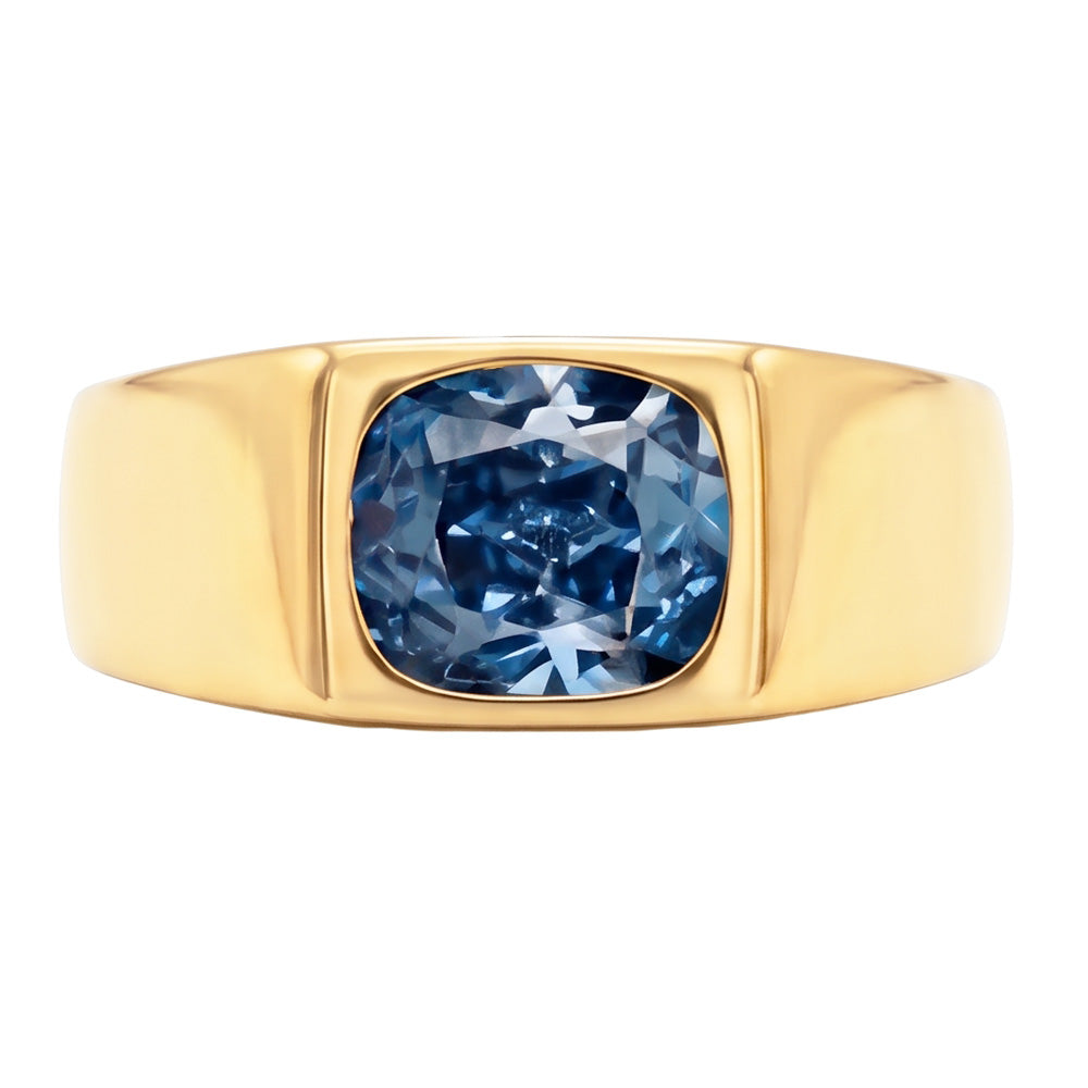 2 Carats Gypsy Blue Cushion Natural Earth Mined Diamond ( Not Lab Grown )  Men's Solitaire Ring Yellow Gold