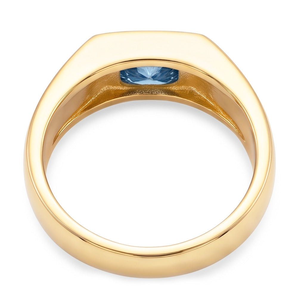 2 Carats Gypsy Blue Cushion Natural Earth Mined Diamond ( Not Lab Grown )  Men's Solitaire Ring Yellow Gold