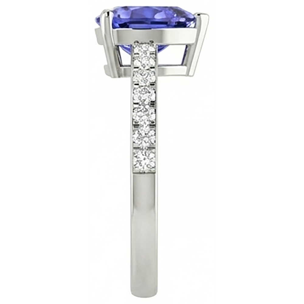 natural round tanzanite 2ct ring profile view