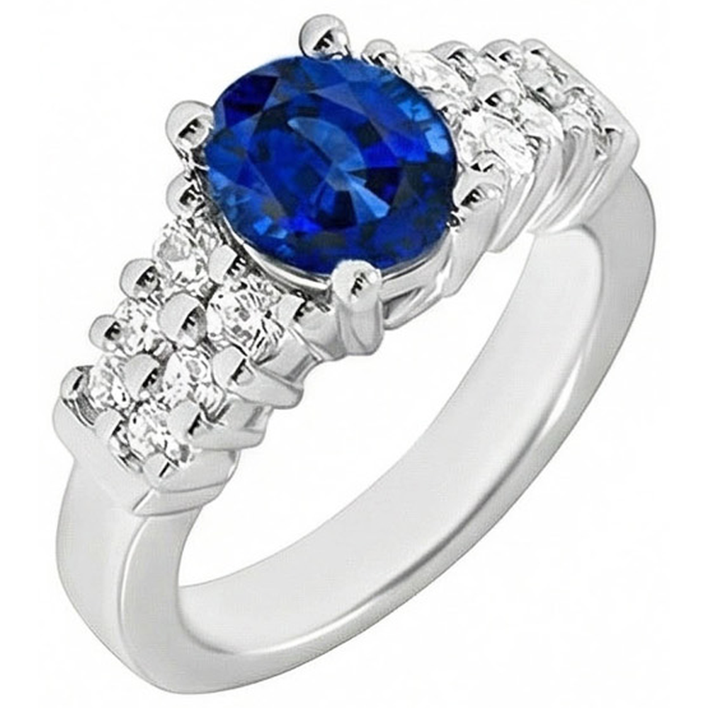 2 Carats Oval Cut Ceylon Blue Sapphire Ring White Gold Jewelry New