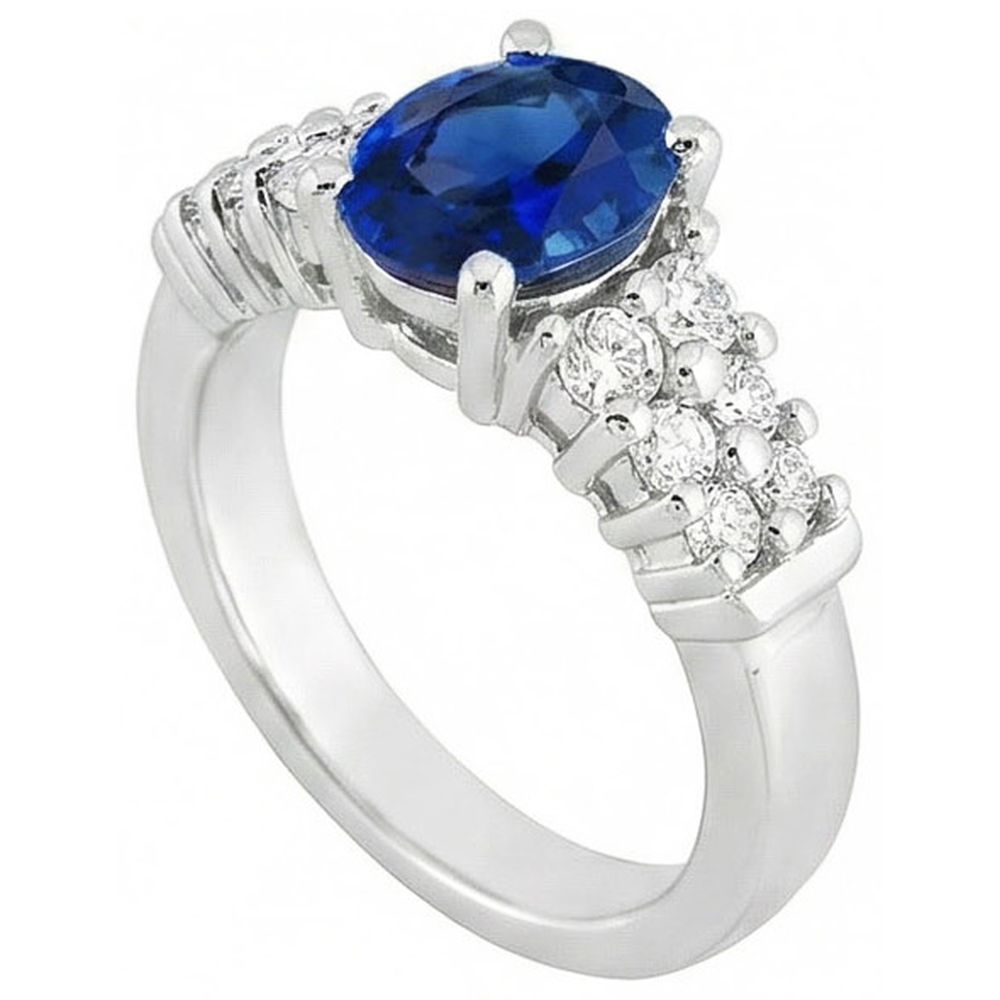 2 Carats Oval Cut Ceylon Blue Sapphire Ring White Gold Jewelry New