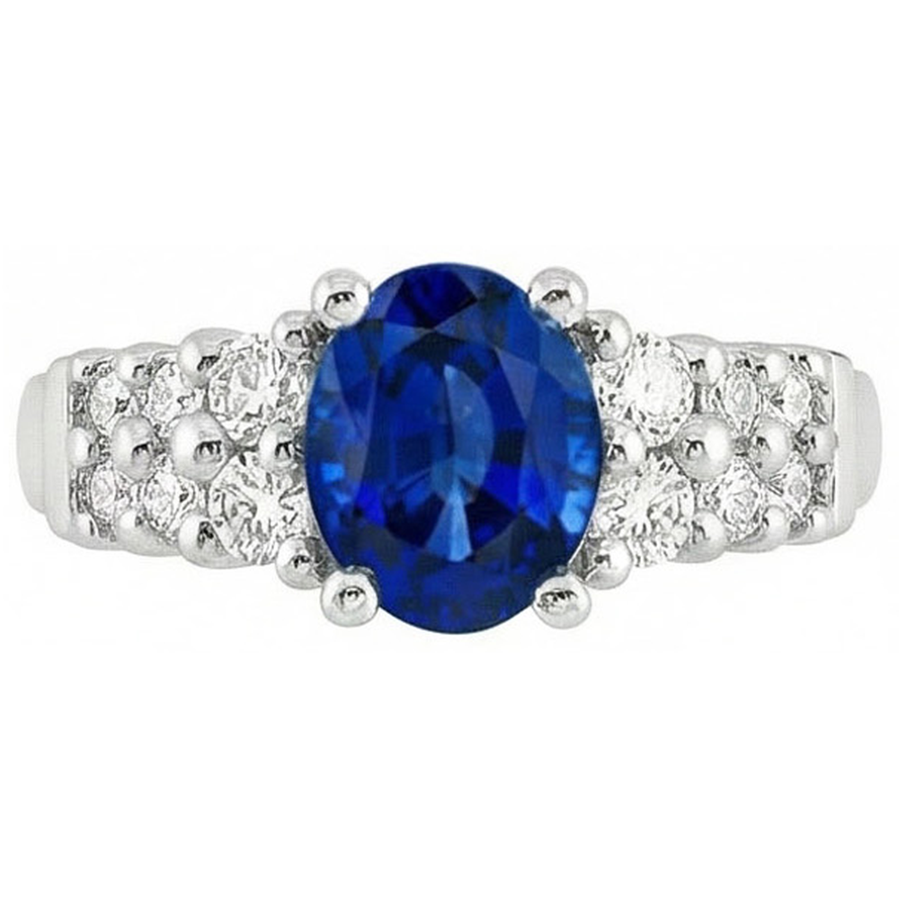 2 Carats Oval Cut Ceylon Blue Sapphire Ring White Gold Jewelry New