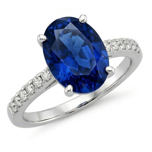 2 Carats Oval Sri Lanka Blue Sapphire Natural Earth Mined Diamond ( Not Lab Grown )  Ring White Gold 14K