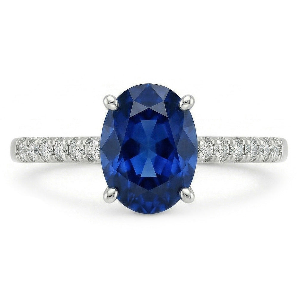 2 Carats Oval Sri Lanka Blue Sapphire Natural Earth Mined Diamond ( Not Lab Grown )  Ring White Gold 14K