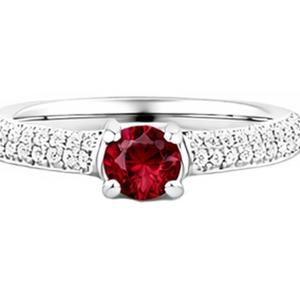 2 Carats Pave Natural Earth Mined Diamond ( Not Lab Grown ) Ruby Ring White Gold 14K