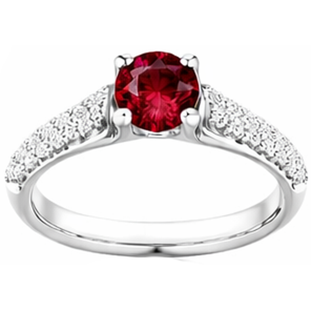 2 Carats Pave Natural Earth Mined Diamond ( Not Lab Grown ) Ruby Ring White Gold 14K
