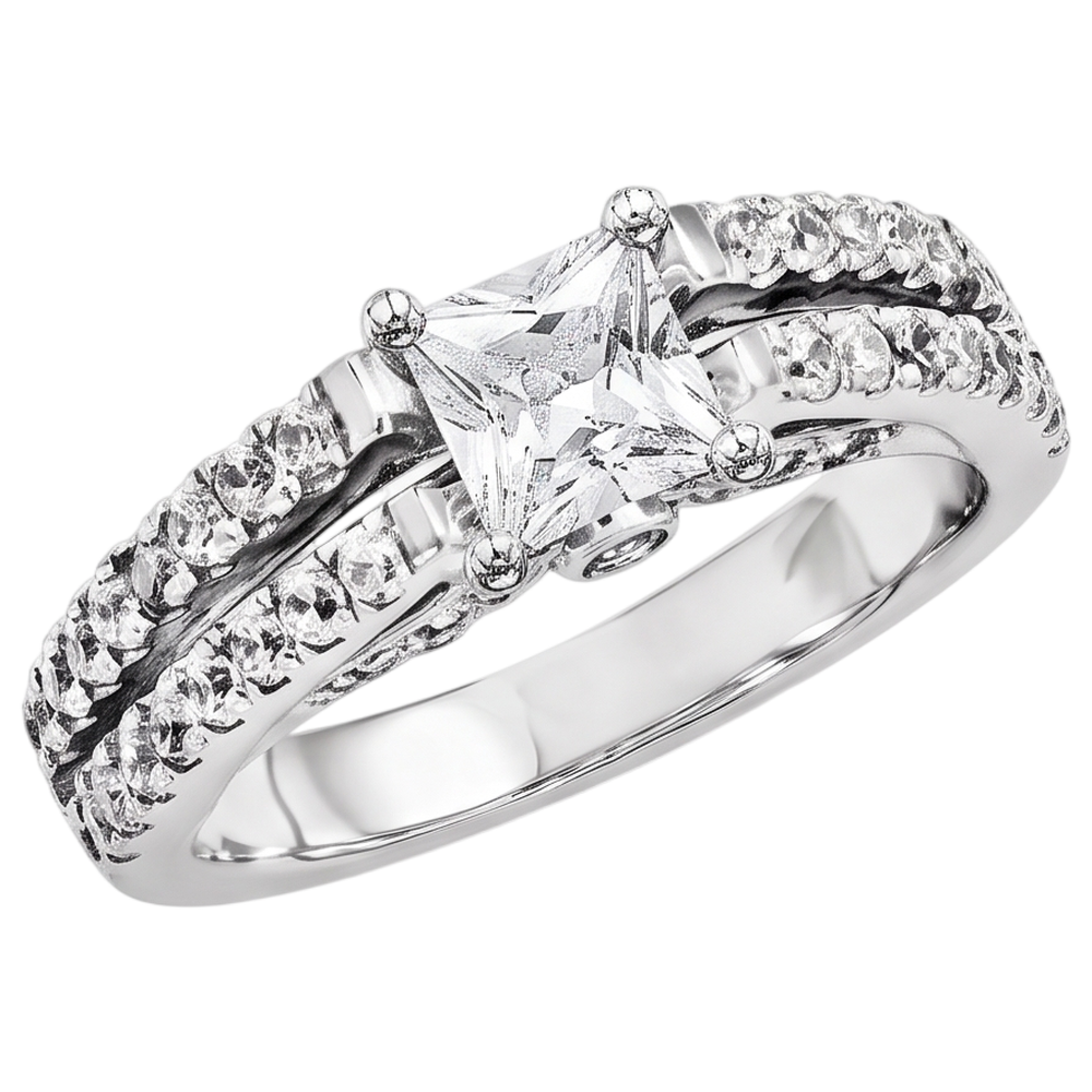 2 Carats Princess Cut Natural Earth Mined Diamond ( Not Lab Grown )  Engagement Ring White Gold 14K Jewelry