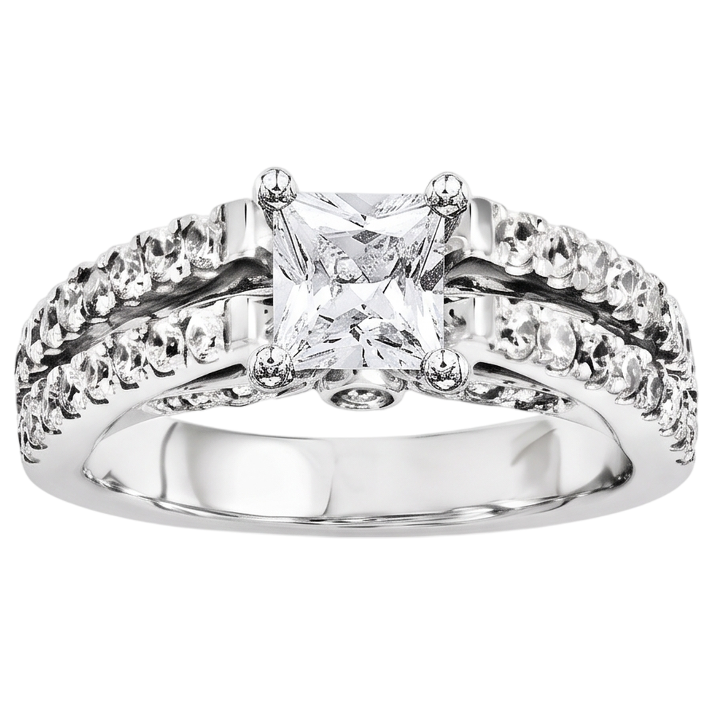 2 Carats Princess Cut Natural Earth Mined Diamond ( Not Lab Grown )  Engagement Ring White Gold 14K Jewelry