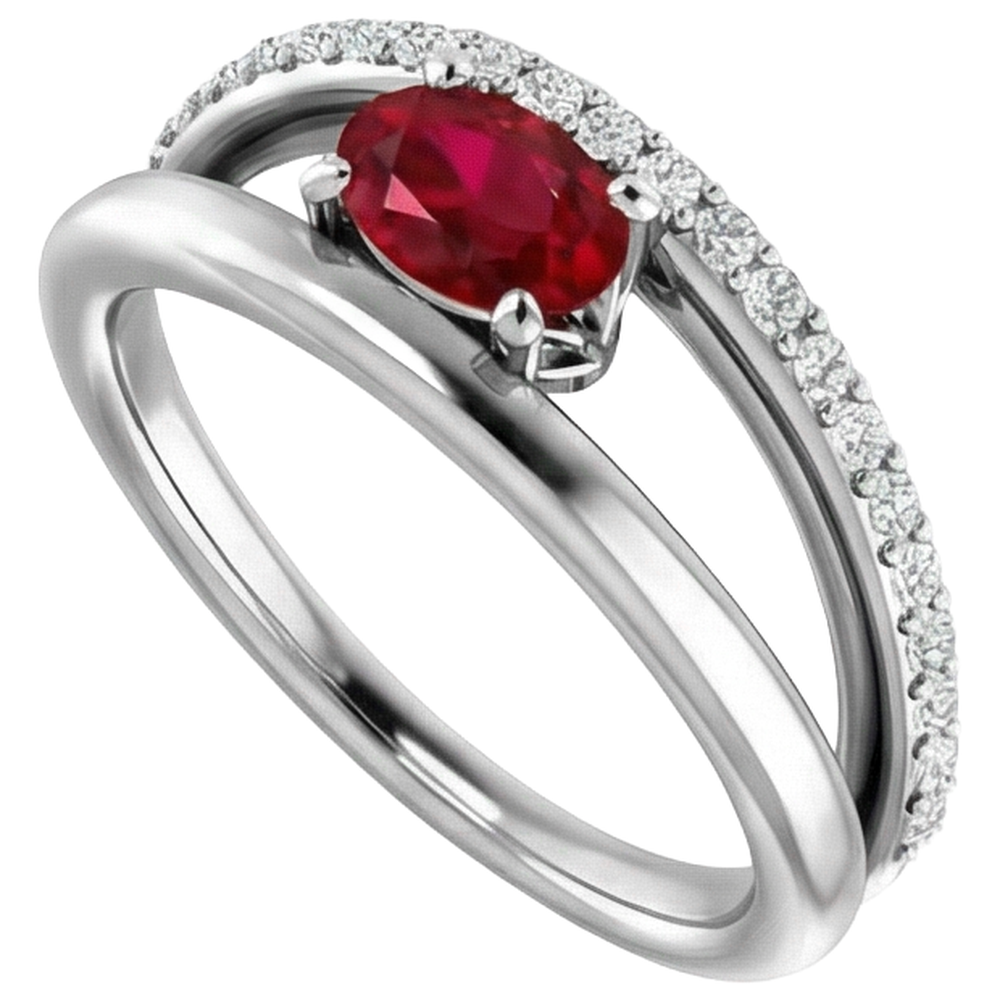2 Carats Red Ruby With Natural Earth Mined Diamond ( Not Lab Grown )s Ring White Gold 14K