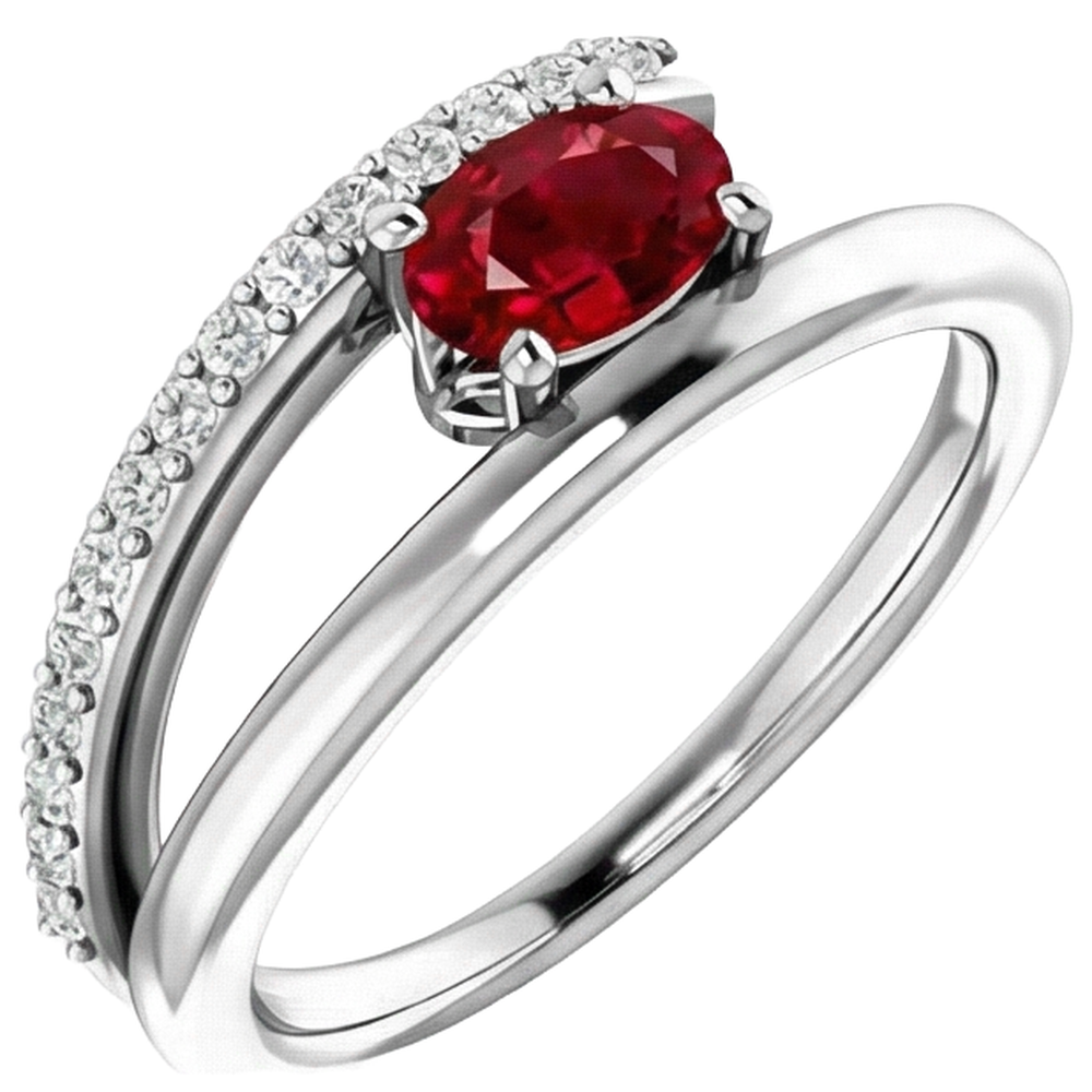 2 Carats Red Ruby With Natural Earth Mined Diamond ( Not Lab Grown )s Ring White Gold 14K