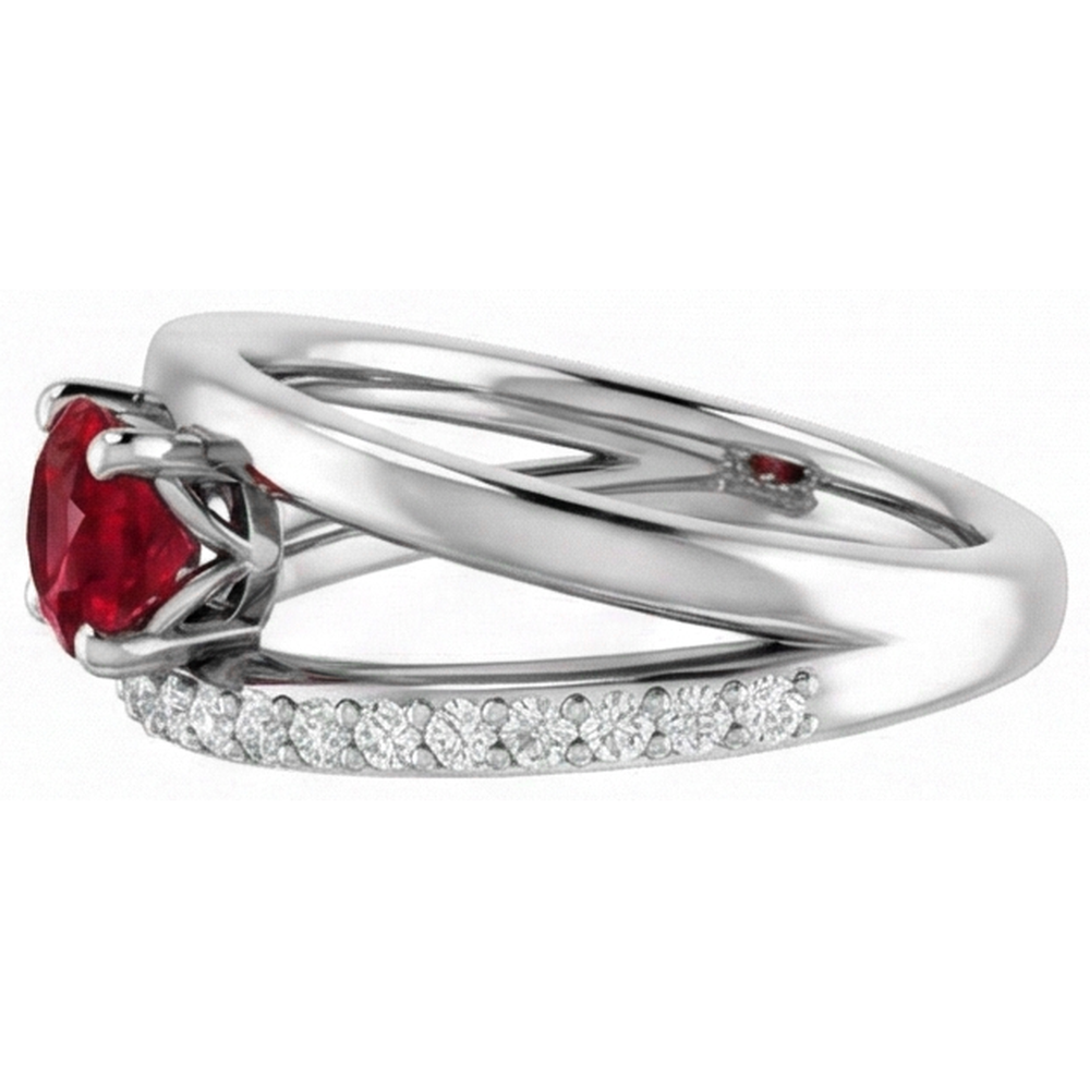 2 Carats Red Ruby With Natural Earth Mined Diamond ( Not Lab Grown )s Ring White Gold 14K