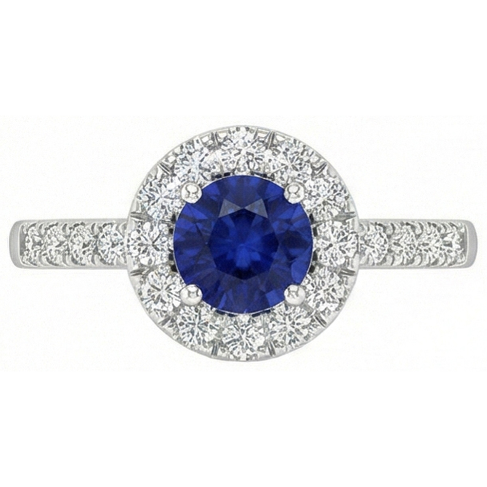 2 Carats Round Blue Ceylon Sapphire Natural Earth Mined Diamond Ring White Gold 14K