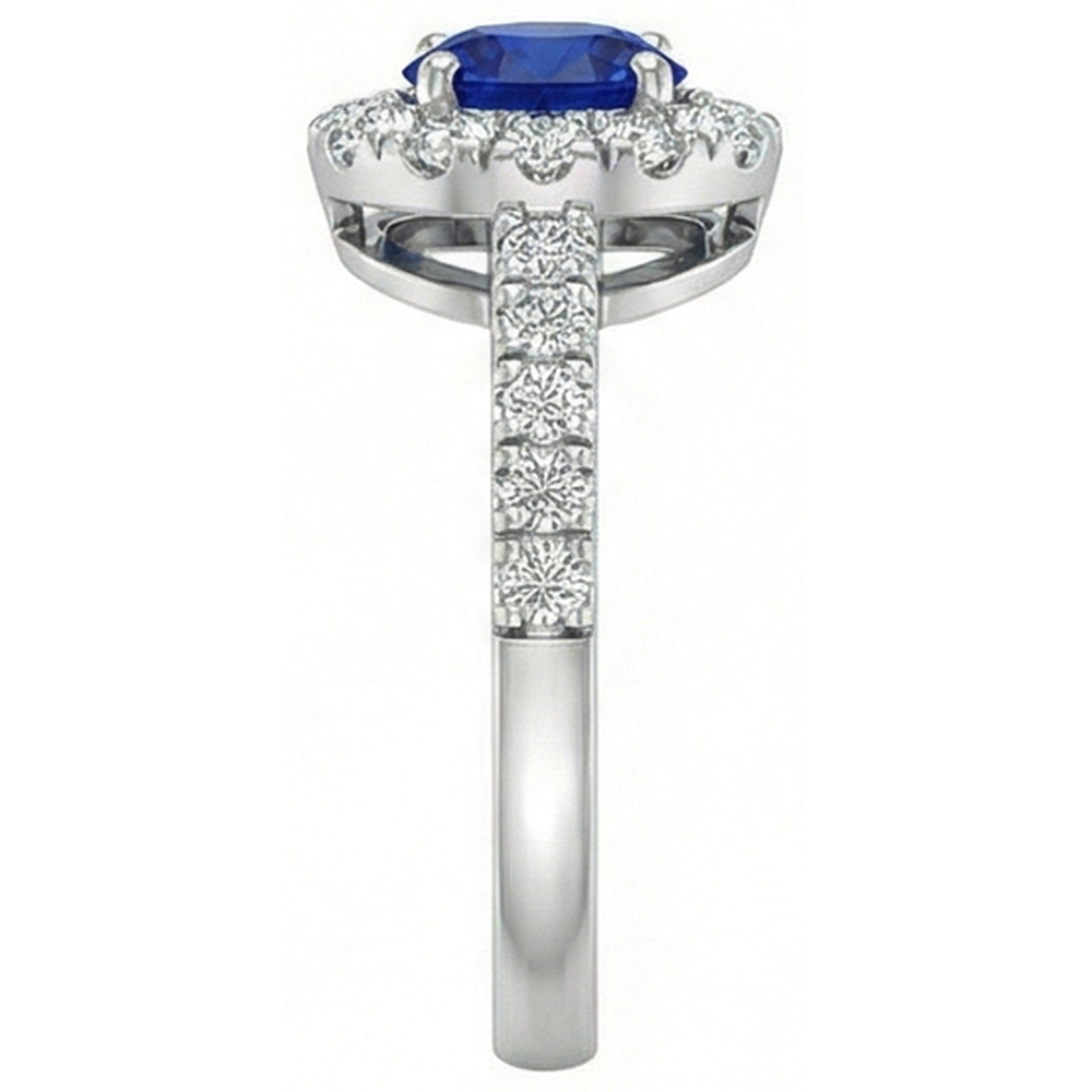 2 Carats Round Blue Ceylon Sapphire Natural Earth Mined Diamond Ring White Gold 14K