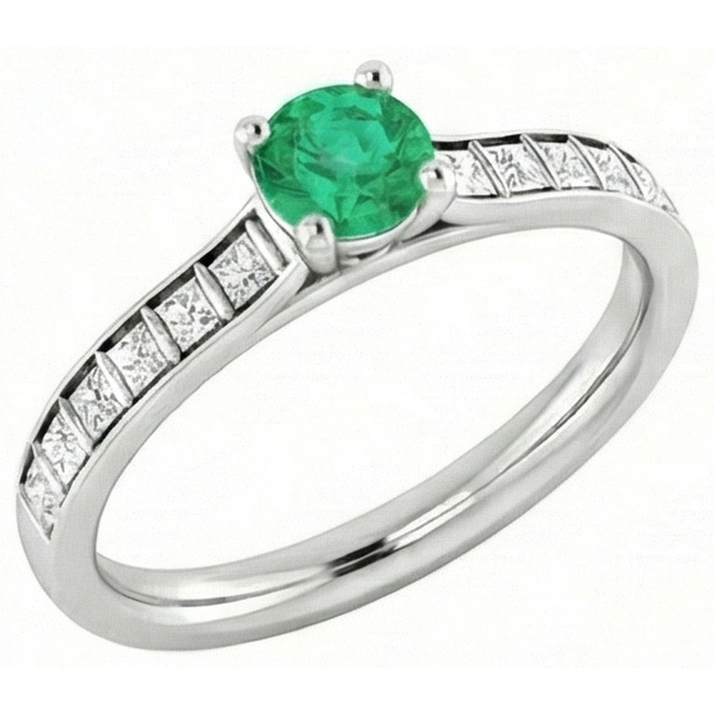 2 Carats Round Green Emerald Natural Earth Mined Diamond ( Not Lab Grown ) Ring White Gold 14K