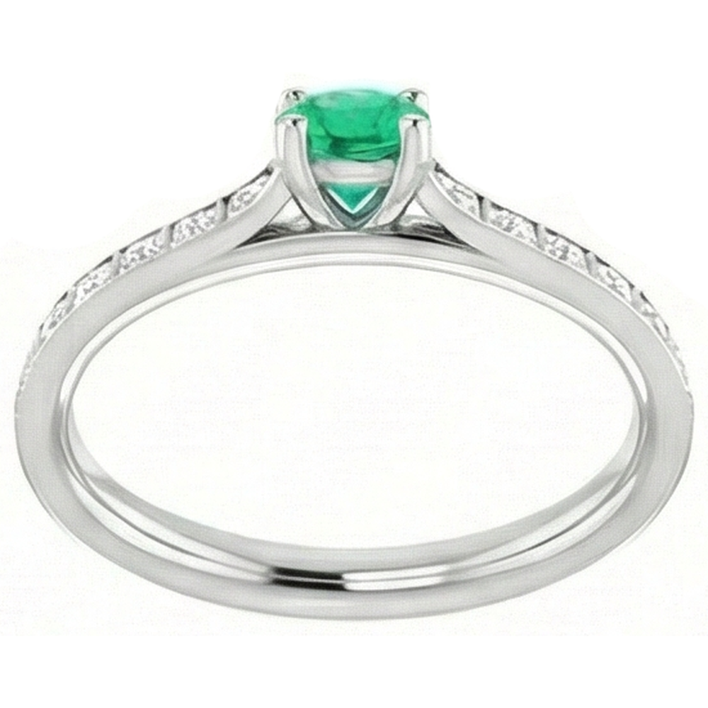 2 Carats Round Green Emerald Natural Earth Mined Diamond ( Not Lab Grown ) Ring White Gold 14K