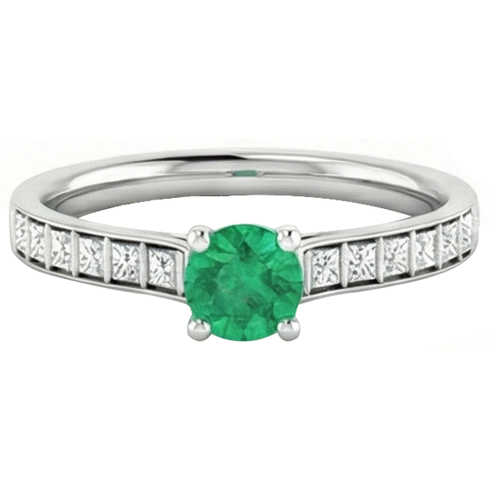 2 Carats Round Green Emerald Natural Earth Mined Diamond ( Not Lab Grown ) Ring White Gold 14K