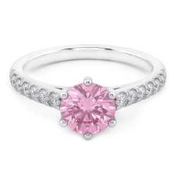 2 Carats Round Pink Sapphire Gemstone Engagement Ring WG 14K