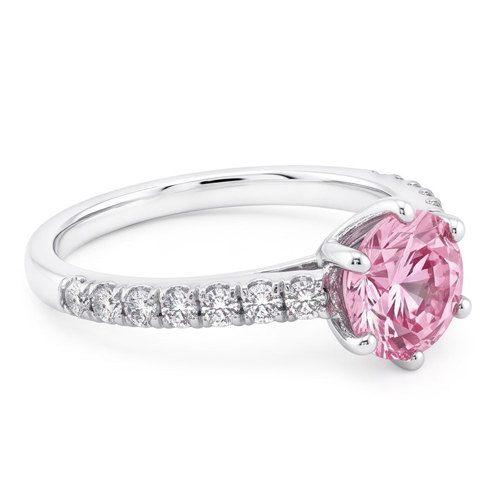 2 Carats Round Pink Sapphire Gemstone Engagement Ring WG 14K