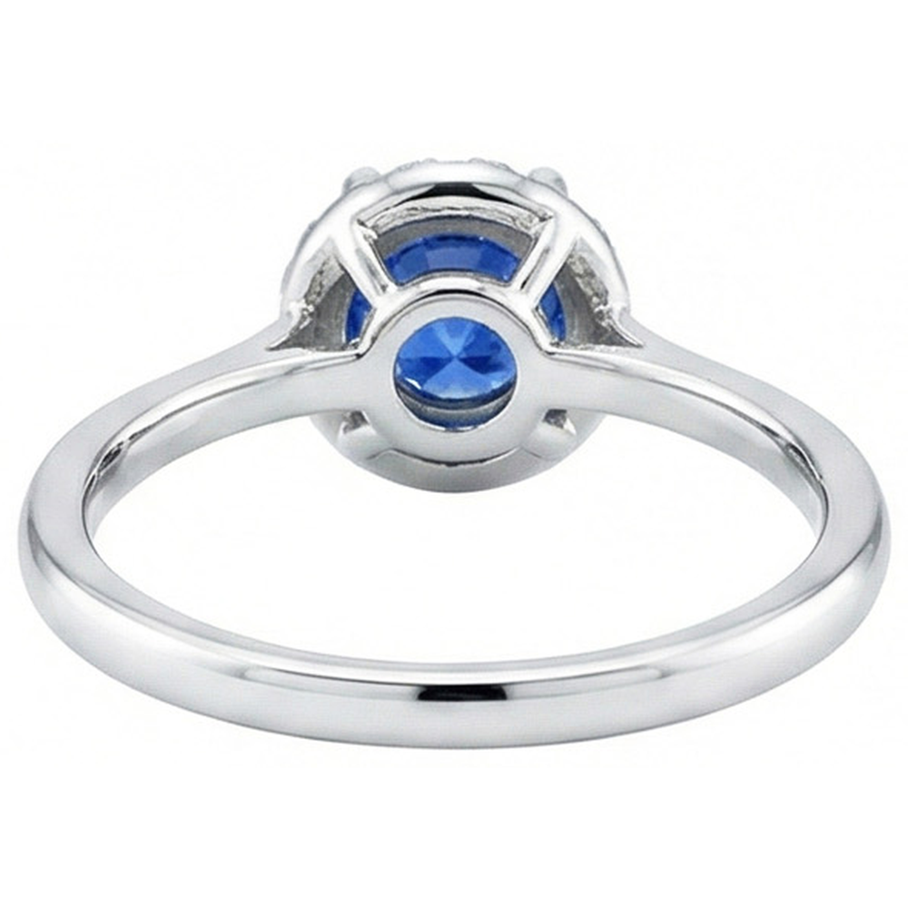 2 Carats Round Sapphire And Natural Earth Mined Diamond ( Not Lab Grown )  Engagement Ring White Gold 14K