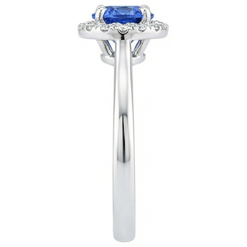 2 Carats Round Sapphire And Natural Earth Mined Diamond ( Not Lab Grown )  Engagement Ring White Gold 14K