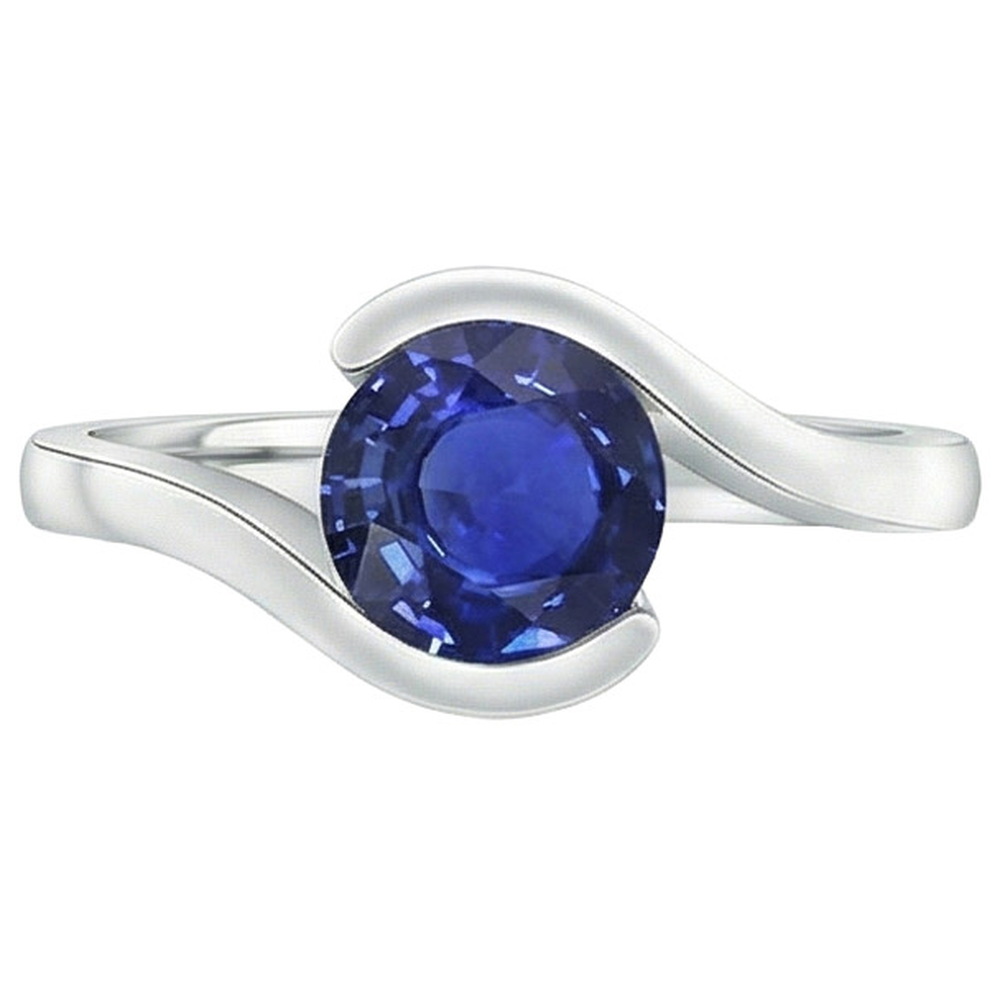 2 Carats Solitaire Ring Ceylon Sapphire Tension Style Gold Jewelry