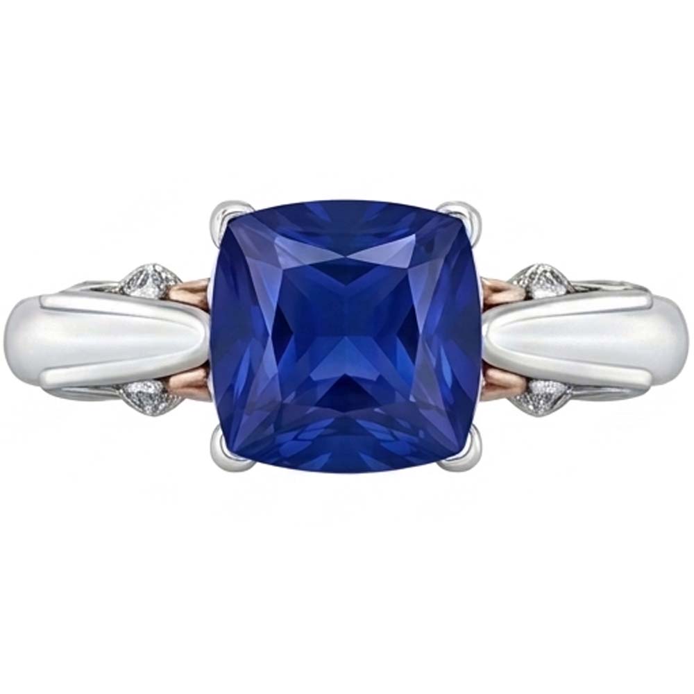 2 Carats Solitaire Vintage Style Blue Sapphire Ring Two Tone Gold 14K