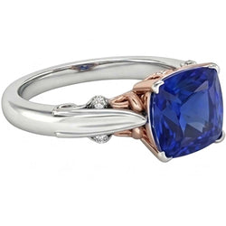 2 Carats Solitaire Vintage Style Blue Sapphire Ring Two Tone Gold 14K