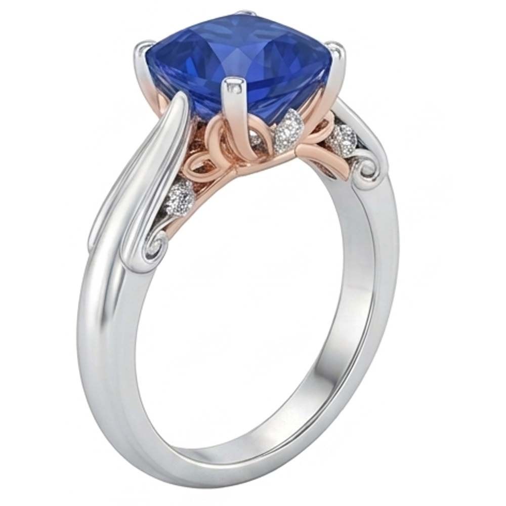 2 Carats Solitaire Vintage Style Blue Sapphire Ring Two Tone Gold 14K