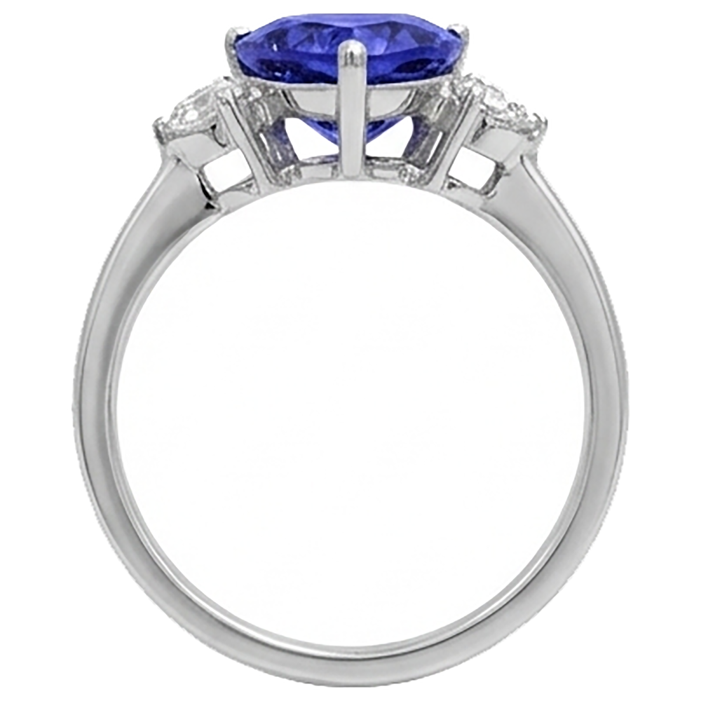 2 Carats Tanzanite Trillion Natural Earth Mined Diamond ( Not Lab Grown )  3 Stone Ring White Gold 14K