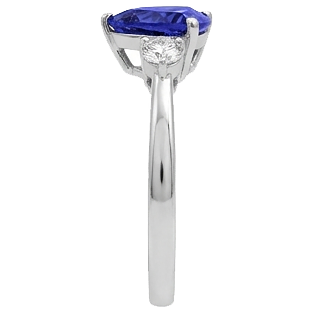 2 Carats Tanzanite Trillion Natural Earth Mined Diamond ( Not Lab Grown )  3 Stone Ring White Gold 14K