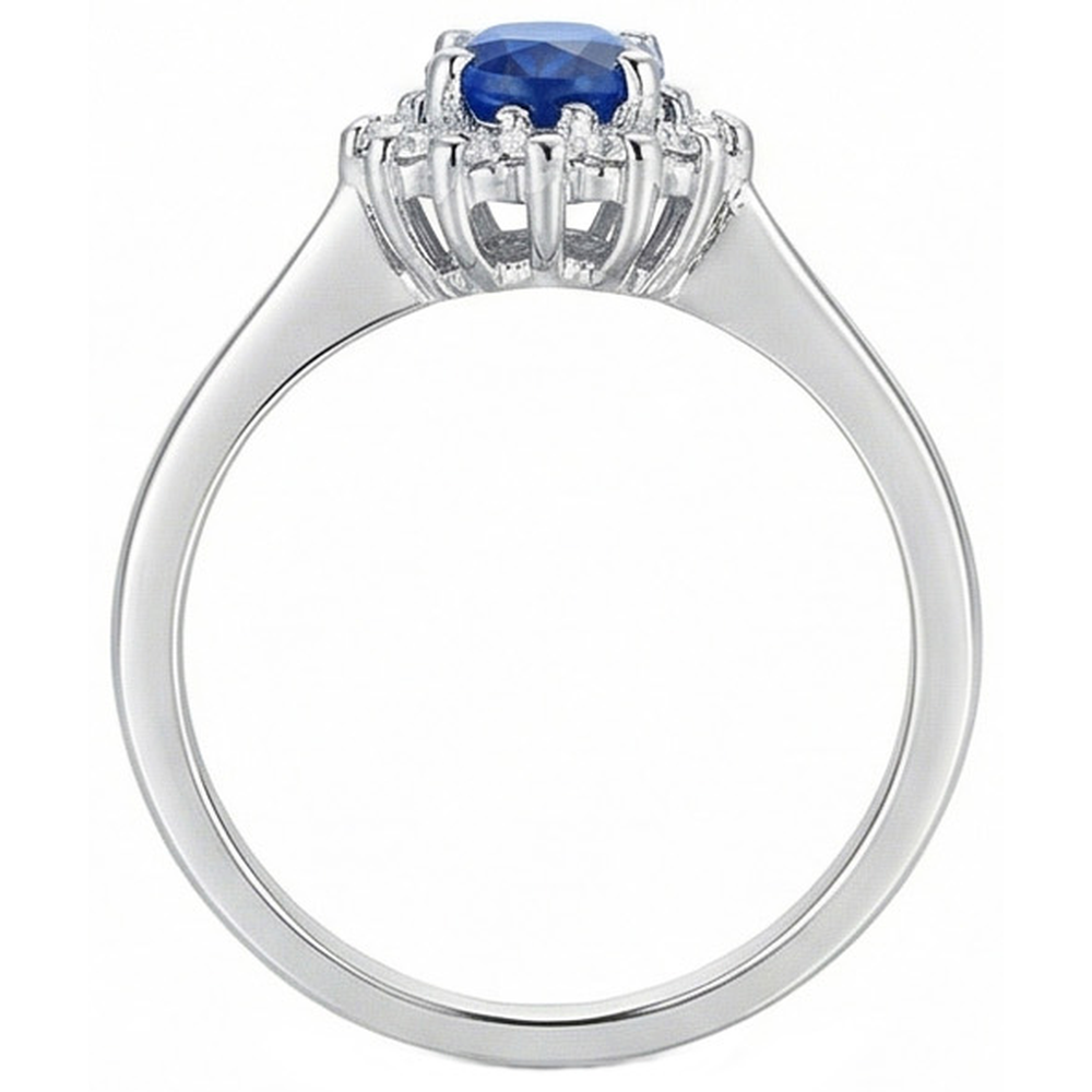 2 Ct Ceylon Sapphire With Natural Earth Mined Diamond ( Not Lab Grown )  Anniversary Ring White Gold 14K