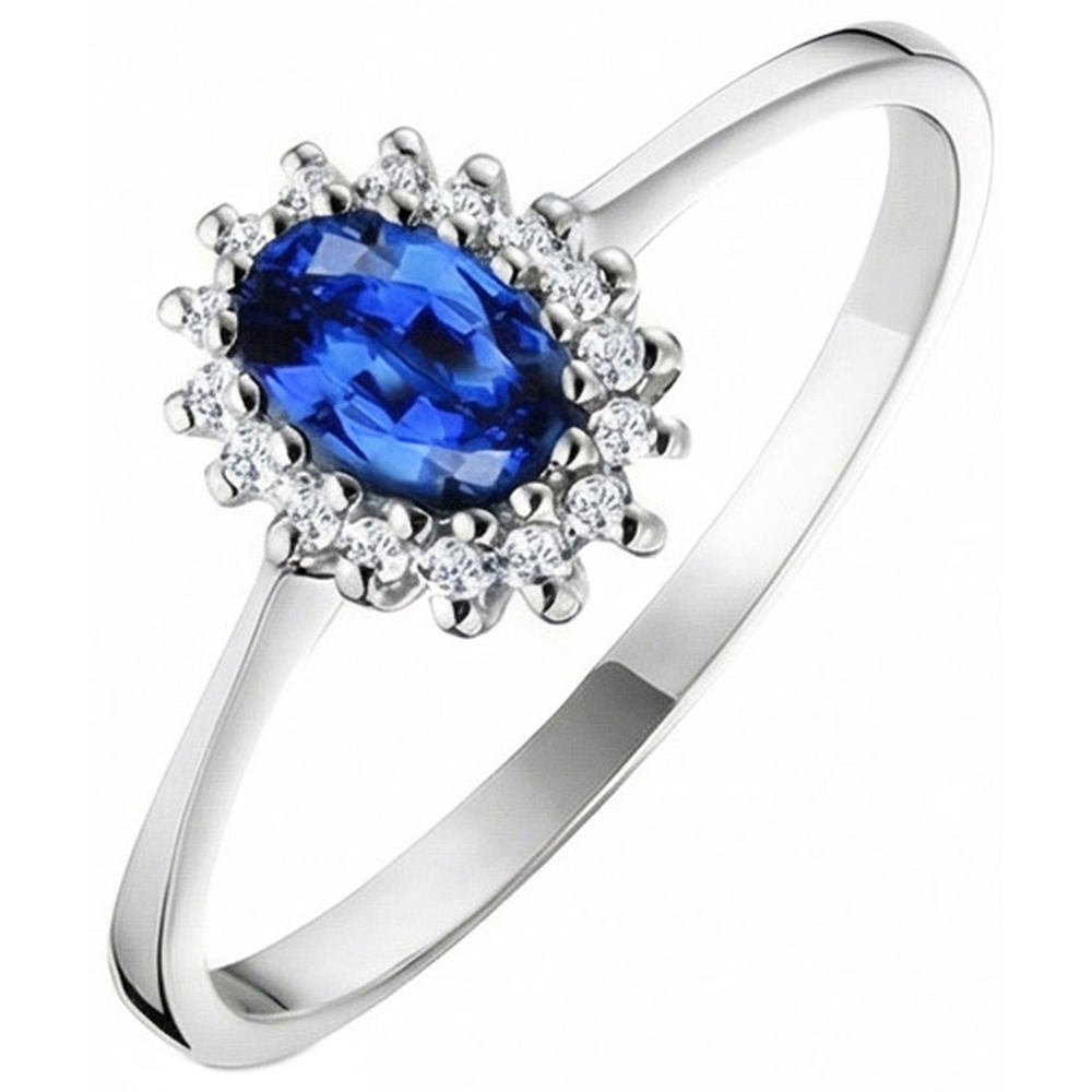 2 Ct Ceylon Sapphire With Natural Earth Mined Diamond ( Not Lab Grown )  Anniversary Ring White Gold 14K