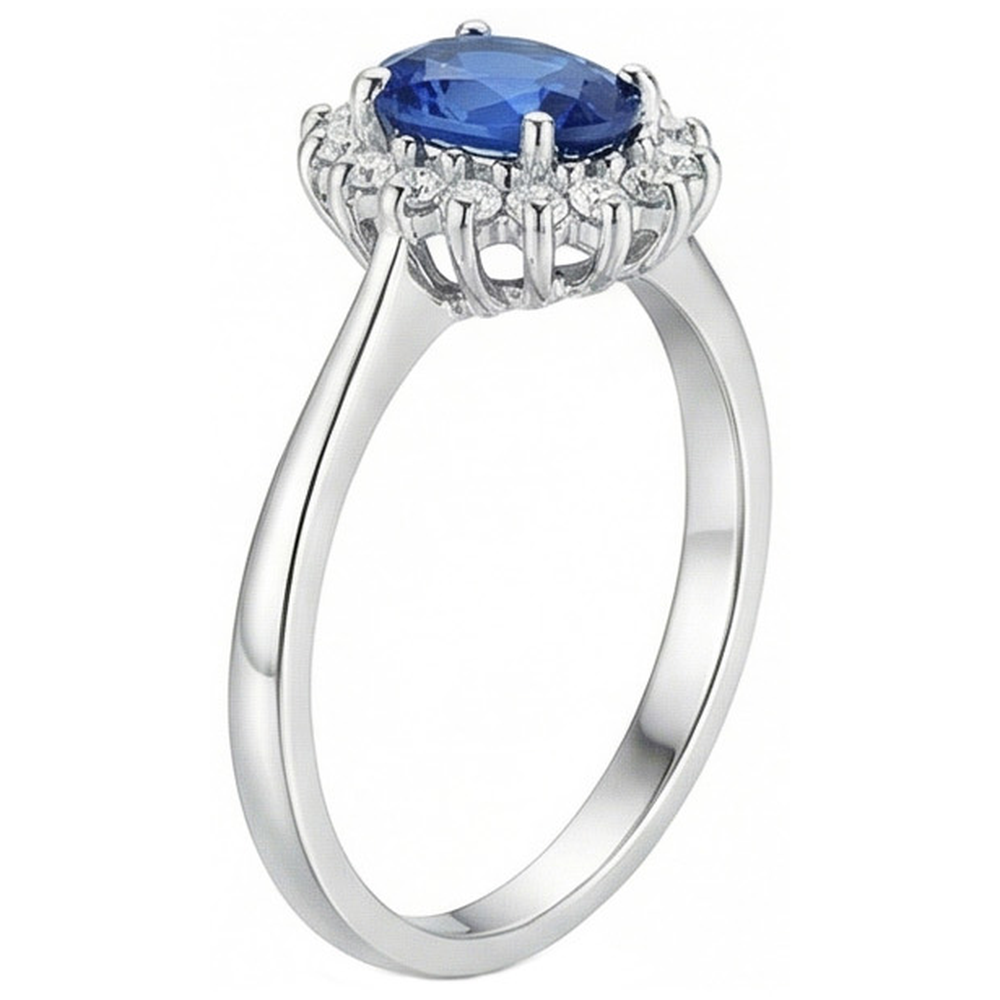 2 Ct Ceylon Sapphire With Natural Earth Mined Diamond ( Not Lab Grown )  Anniversary Ring White Gold 14K