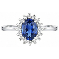 2 Ct Ceylon Sapphire With Natural Earth Mined Diamond ( Not Lab Grown )  Anniversary Ring White Gold 14K