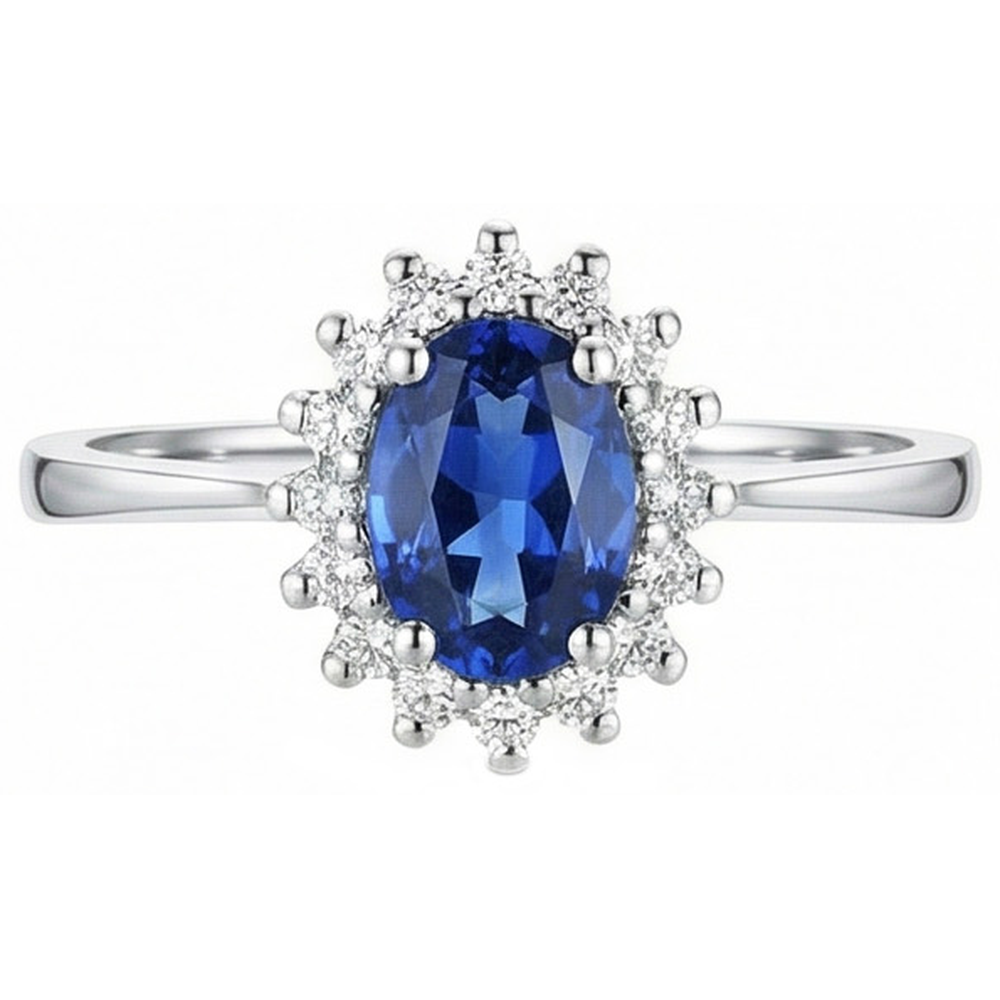 2 Ct Ceylon Sapphire With Natural Earth Mined Diamond ( Not Lab Grown )  Anniversary Ring White Gold 14K
