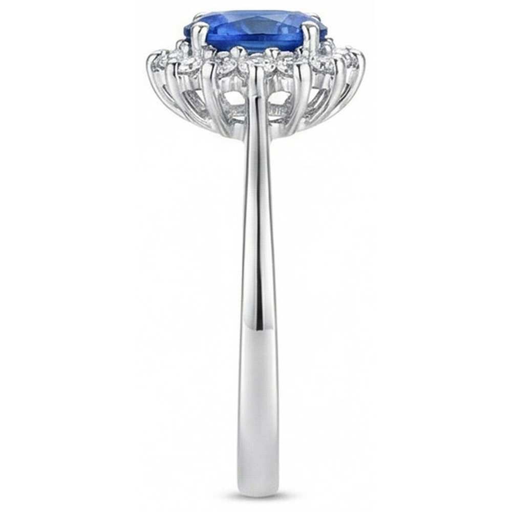 2 Ct Ceylon Sapphire With Natural Earth Mined Diamond ( Not Lab Grown )  Anniversary Ring White Gold 14K