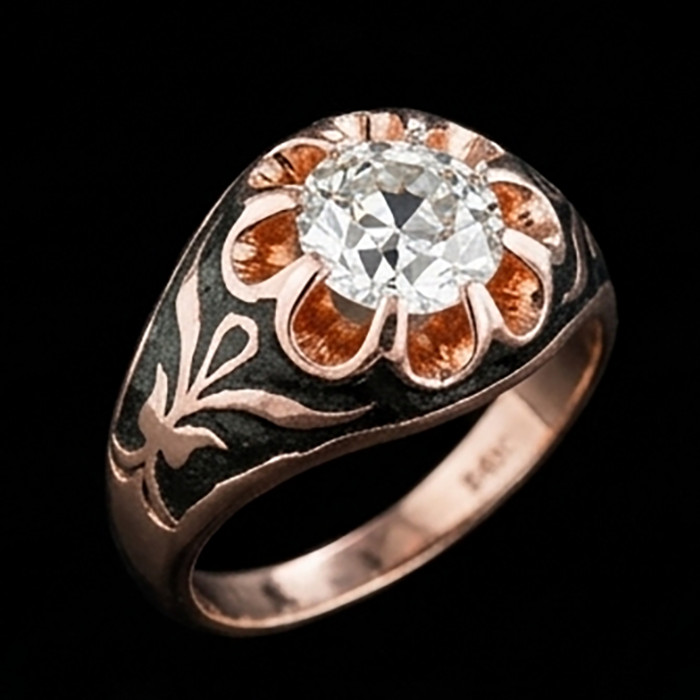 2 Ct Gypsy Solitaire Men’s Ring Round Real Old Miner Natural Earth Mined Diamond ( Not Lab Grown ) Flower Style