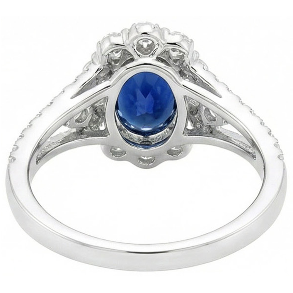 2 Ct Oval Ceylon Sapphire And Natural Earth Mined Diamond ( Not Lab Grown )  Wedding Ring White Gold 14K