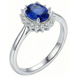 2 Ct Oval Cut Ceylon Sapphire And Natural Earth Mined Diamond ( Not Lab Grown ) Ring White Gold 14K