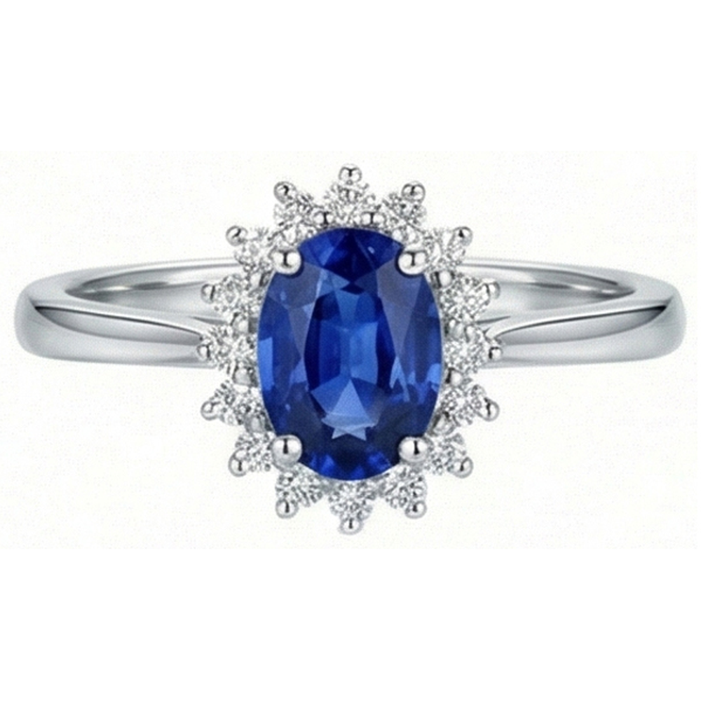 2 Ct Oval Cut Ceylon Sapphire And Natural Earth Mined Diamond Ring White Gold 14K